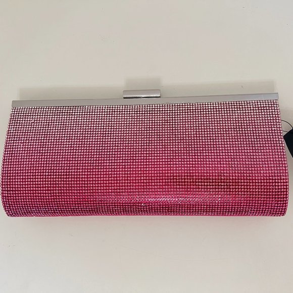 INC INTERNATIONAL CONCEPTS Carolyn Rhinestone Ombre Pink & Silver Evening Clutch - Picture 5 of 12